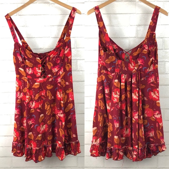 Free People Dresses & Skirts - Free People Floral Cross Strap Ruffle Mini Dress